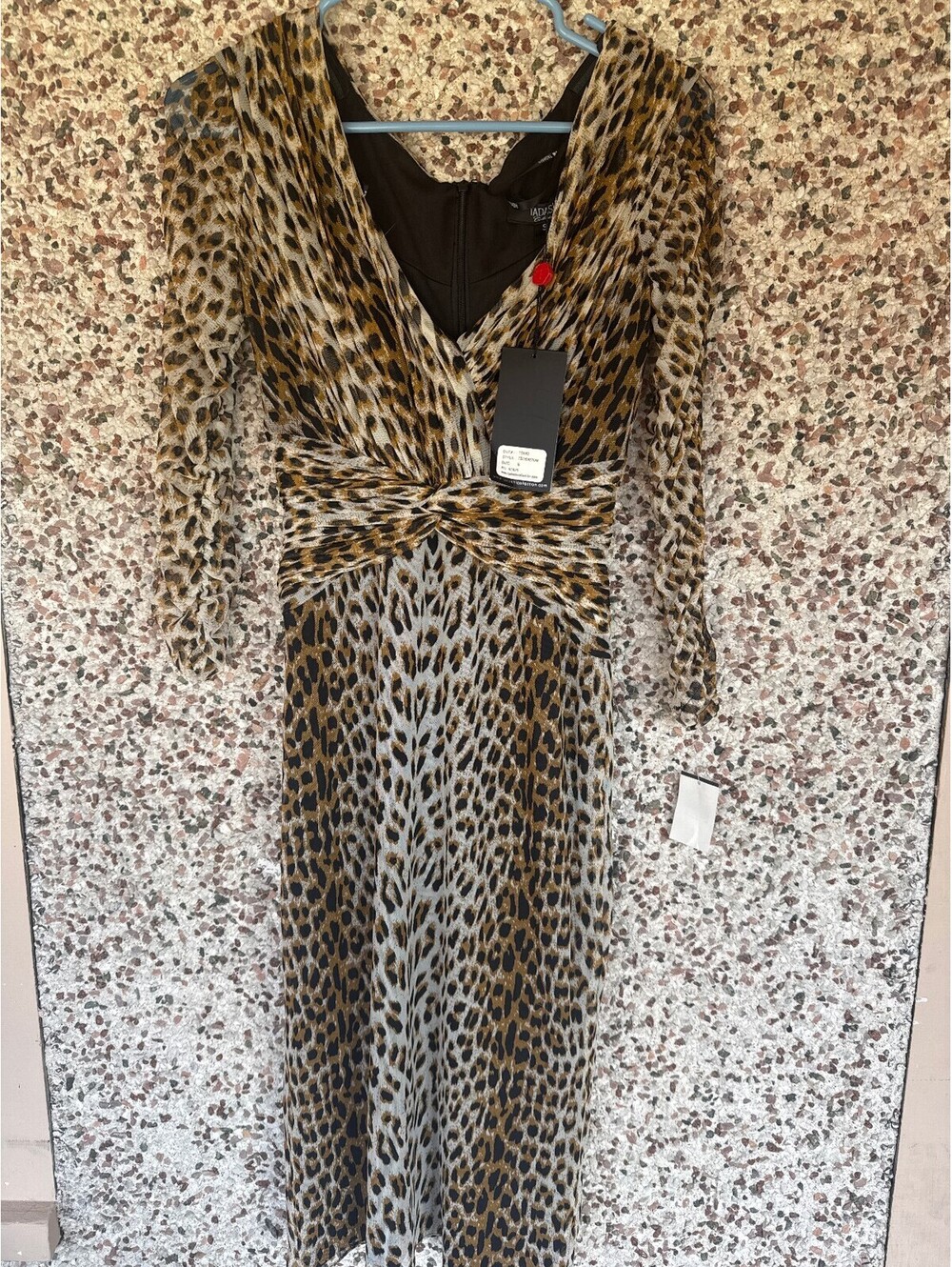 Tadashi Collection Leopard Print Twist Front Mesh Midi Dress Sz S NWT